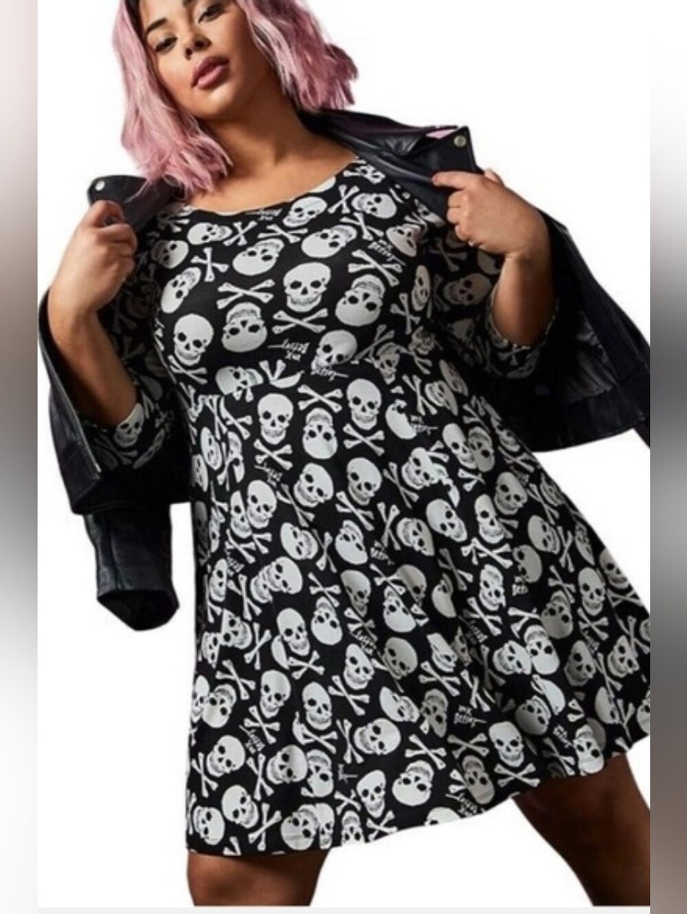 Torrid x Betsey Johnson Skull & Bones Ponte Mini Skater Dress Size 0 Large Goth